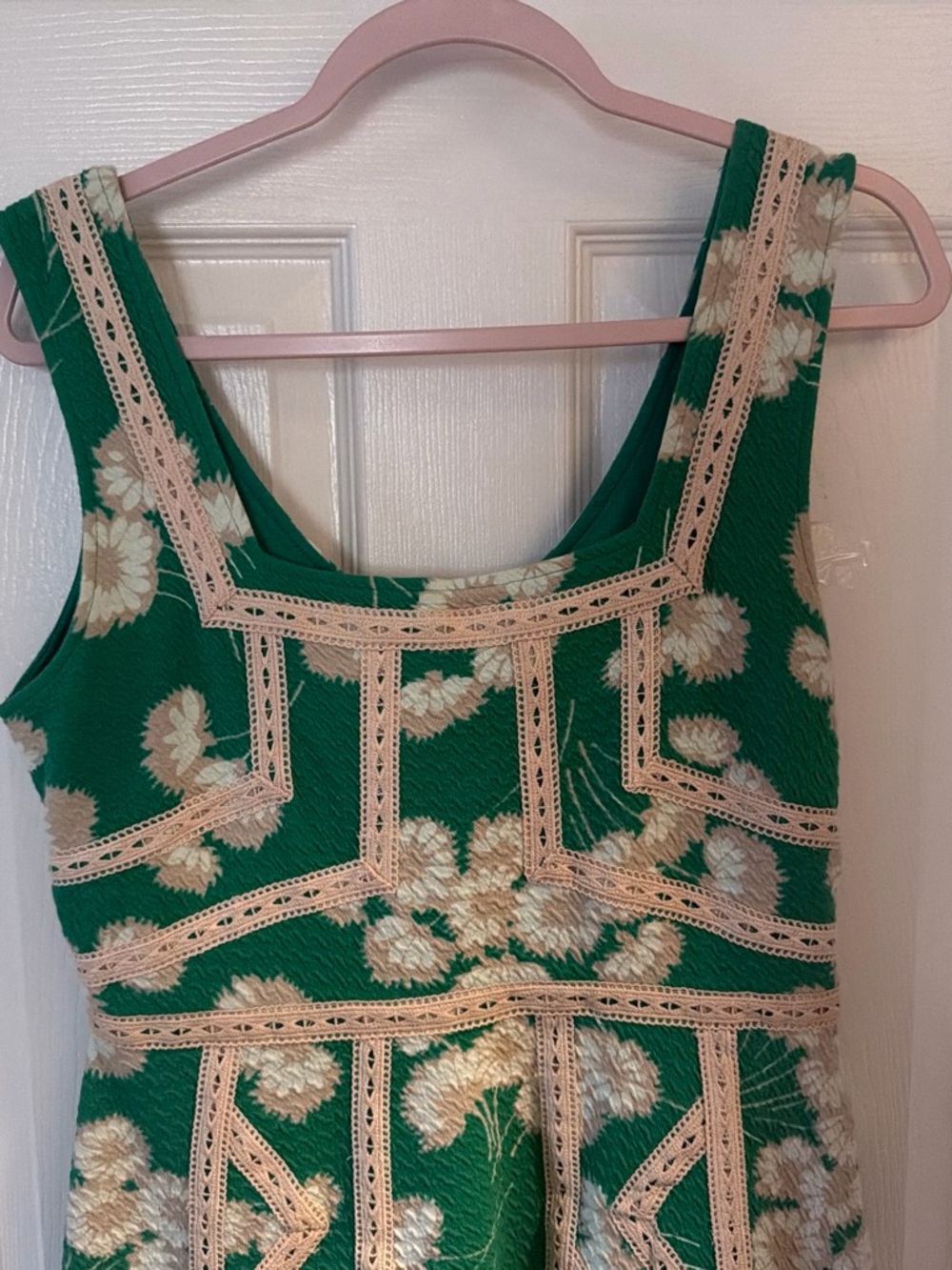 Maeve Green Floral Fit-and-Flare Dress with Cream Lace Trim - Picture 2 of 5